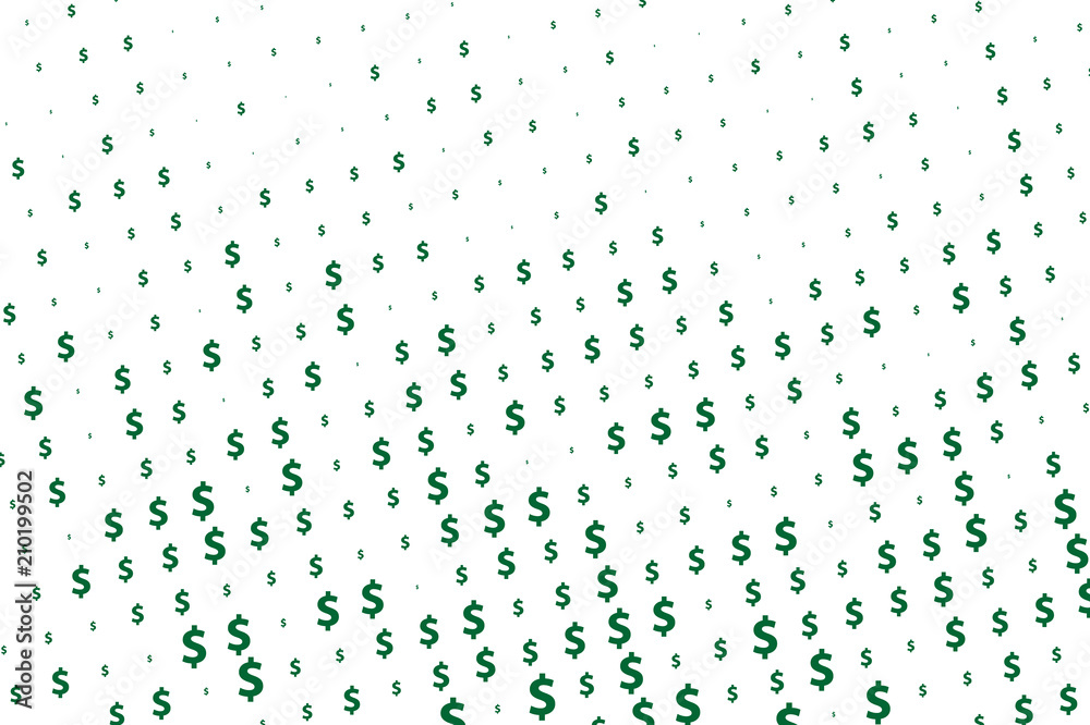 Green vector background with signs of dollars. Simple geometrical ...