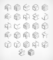 Aufkleber - Cubic geometric alphabet set. Vector isometric logos.