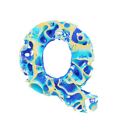 Fototapete - Sea alphabet letter Q uppercase. Tropical exotic font made of blue wavy water and yellow sand. 3D render isolated on white background.