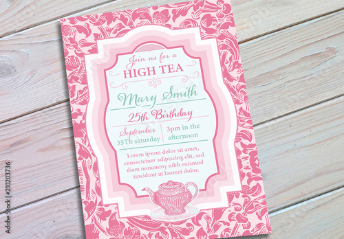 Pink Vintage Patterned Birthday Invitation Layout Buy This Stock