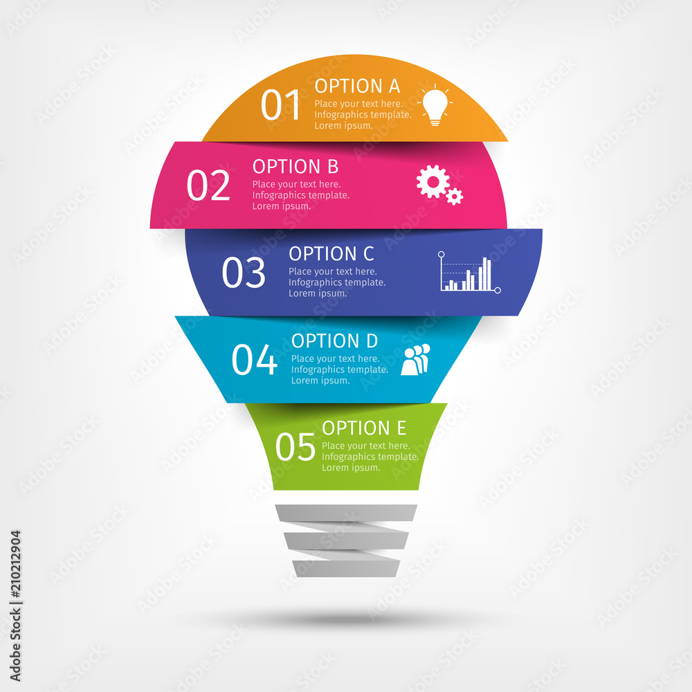 Modern colorful light bulb infographics. Business startup idea lamp ...