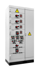 Poster - Industrial power supply control unit, electric power supply box  isolated on white background
