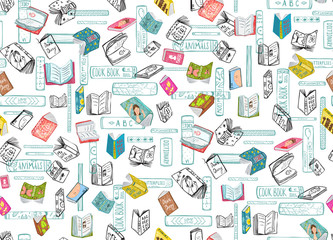 Wall Mural - Library books background on transparent. Vector seamless pattern.