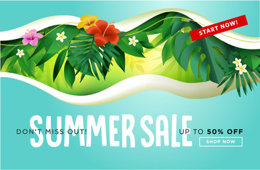 Summer sale banner design template. Vector illustration concept for internet marketing, poster, shopping ads, social media, web and graphic design.