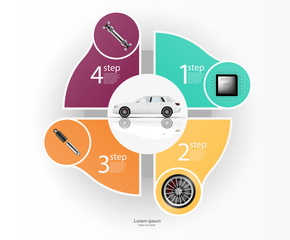 Poster - Illustration for car diagnostics. Shock absorber, on-Board computer, wheels, gimbal. Infographics of the car.
