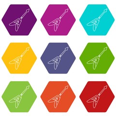 Poster - Electric guitar icons 9 set coloful isolated on white for web