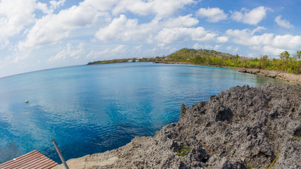 SAN ANDRES ISLAND, Colombia March, 16 2017: Rock Sea Blue Water