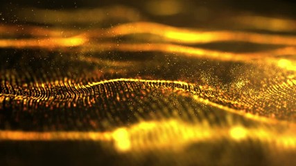 Aufkleber - Digital gold abstract luxurious sparkling wave particles flow de-focus background