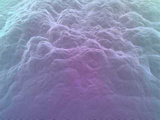 Poster - Digital landscape with mountains or clouds made of line grid