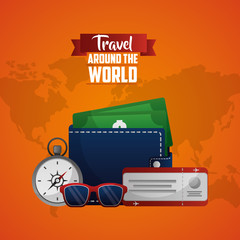 travel around the world wallet compass radio glasses money vector illustration