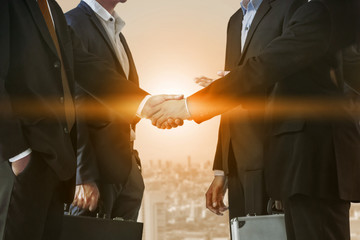 Wall Mural - Double exposure Business People Handshake Meeting