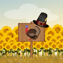 Canvas Print - Thanksgiving sign in the sunflowers field