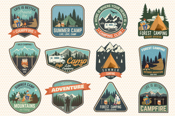 set of summer camp badges. vector. concept for shirt or logo, print, stamp, patch or tee.