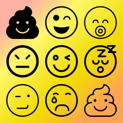 Vector icon set  about emoticon with 9 icons related to mind, intelligence, fashion, humor and cat