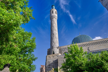 Muslim Mosque with minarets close-up