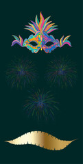 Canvas Print - Green carnival background with colour mask and fireworks.