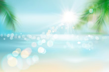 View Of A Tropical Beach. Vector Illustration. 