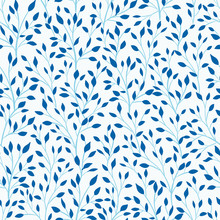 Vector Seamless  Pattern With Blue Leaves On Light Background.  Floral Illustration For Textile, Print, Wallpapers, Wrapping.