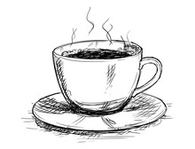 Vector Artistic Pen And Ink Sketch Drawing Illustration Of Coffee Cup Or Mug.