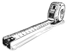 Vector Artistic Pen And Ink Sketch Drawing Illustration Of Measuring Tape Or Measure.