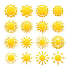 Poster - Set of vector sun icons. 16 different solar logos.