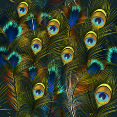 Poster - Fashion vector feather pattern in blue and green colors