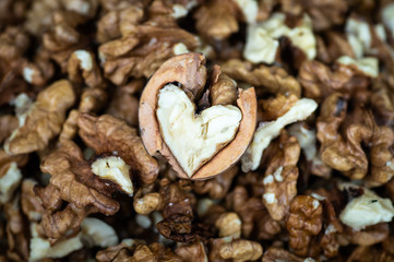 Walnuts kernels with color background, Whole walnut in a metal plate. Walnuts. Walnuts an market. Background of walnuts. Healthy.