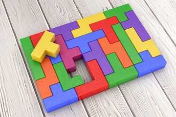 Aufkleber - Logical Thinking Concept. Different Colorful Shapes Wooden Blocks. 3d Rendering