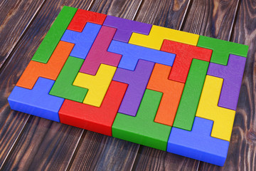 Aufkleber - Logical Thinking Concept. Different Colorful Shapes Wooden Blocks. 3d Rendering