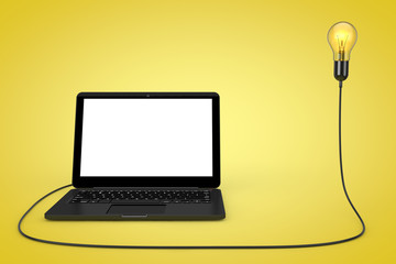 Leinwandbilder - Laptop Computer Connected to Creative Idea Light Bulb. 3d Rendering