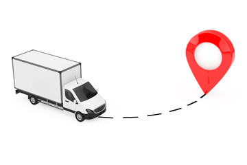 Poster - White Commercial Industrial Cargo Delivery Van Truck Drive to Pointer. 3d Rendering
