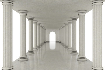 Poster - Long Corridor Tunnel Between Classic Columns. 3d Rendering