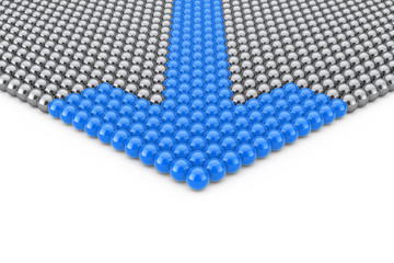 Poster - leadership concept. rows of chrome spheres with blue arrow spheres. 3d rendering