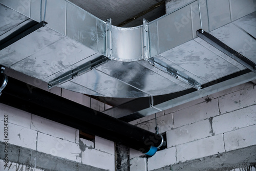 Detial Close Up Of Air Tunnel Pipe Work Construction Install On