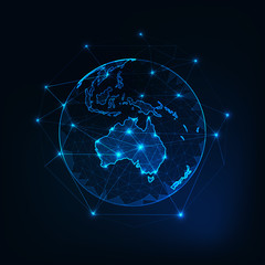 Wall Mural - Australia map continent outline on planet Earth view from space abstract background.