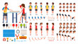 Table Tennis Player Male, Female Vector. Animated Character Creation Set. Ping Pong. Man, Woman Full Length, Front, Side, Back View, Accessories, Poses, Face Emotions, Gestures.  Illustration