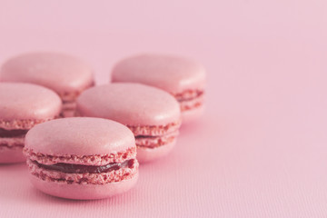 Wall Mural - Pink French Macarons on a Pink Background