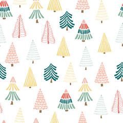 doodle christmas trees on a white background. seamless vector pattern. perfect for holiday cards, wr