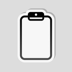 Poster - Tablet with paper. Sticker style with white border and simple sh
