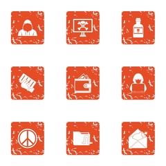 Poster - exploit icons set. grunge set of 9 exploit vector icons for web isolated on white background