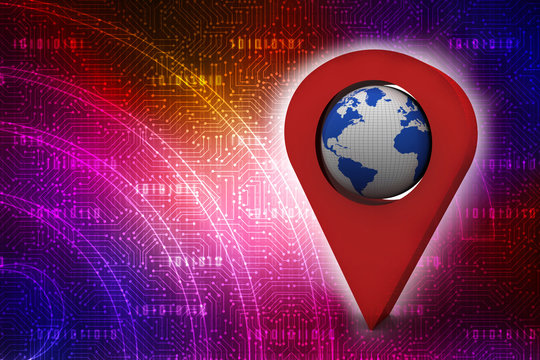 3d rendering Red map pointer with world map