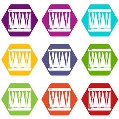 Poster - Bass drum icons 9 set coloful isolated on white for web