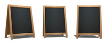 Brown A-Frame Chalkboard From Different Angles. Bar Signage For Drinks, Cocktails, Dish Of The Day. Realistic Street Menu Sign. Eps10 Vector