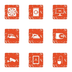 Poster - Iron icons set. Grunge set of 9 iron vector icons for web isolated on white background