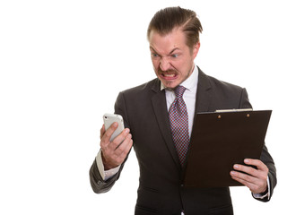 Portrait Of Man Isolated Against White Background