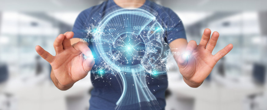Businessman using digital artificial intelligence interface 3D rendering