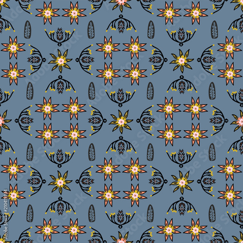 Fotografija Folk Art Tile Seamless Pattern, Complex Portuguese Style Illustration for Fashio