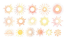 Colored Doodle Sketches Of Sun On White Background