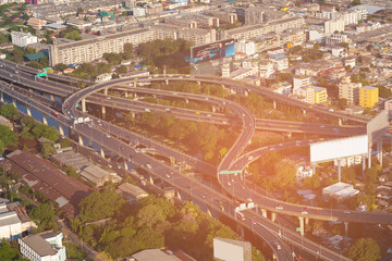 Wall Mural - Aerial view Highway interchange Bangkok city business downtown, Thailand