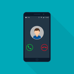 Fototapete - Incoming Phone Call Screen User Interface, Vector isolated illustration